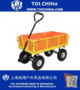 Yellow Utility Cart with Folding Sides and Orange Liner Set, 34 Inches Long x 18 Inches Wide, 400 Pound Weight Capacity