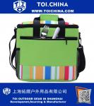 24-can Large Capacity Soft Cooler Tote Insulated Lunch Bag Green Stripe Outdoor Picnic Bag