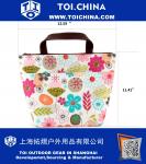 Water-Resistant Picnic Insulated Lunch Bag Cooler Lunch Bag Travel Zipper Organizer Box Tote Bag Lunch with Printing Flowers