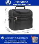 Insulated Lunch Box Lunch Cooler Bag Tote shoulder with Zip Closure Double Decker Dual Compartment Black