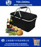 30L Large Insulated Picnic Basket Protoble Cooler Bag Folding Collapsible Tote Basket with Handles and Zipper for Outdoor Camping Hiking Fishing Black