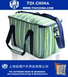 36 Can Large Picnic Cooler Bag Lunch Bag, Green And Sapphire Stripe