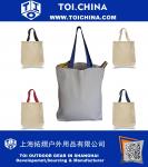 Heavy Canvas Plain Tote Bags with Bottom Gusset and Colored Canvas Web Handles